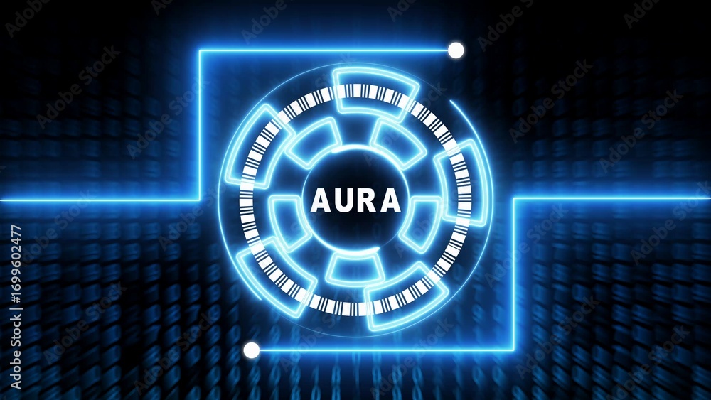 Poster blue neon futuristic circular interface with 