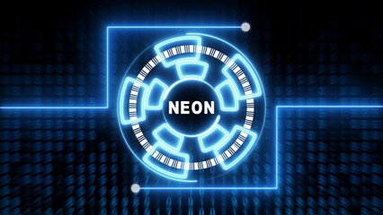 Futuristic Neon Blue Neon Logo with Binary Code Background technology