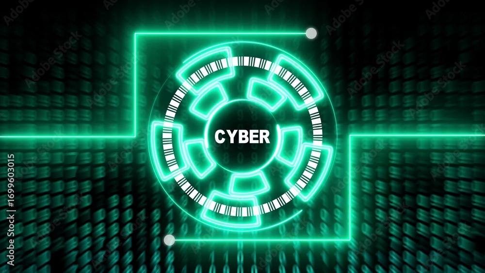 Aufkleber green neon cybernetic circle with binary code background technology digital