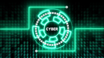 Green Neon Cybernetic Circle with Binary Code Background technology digital