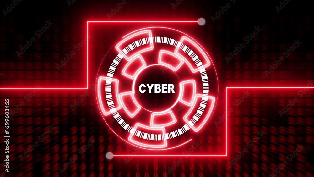 Poster red neon cybernetic circle with binary code background technology digital