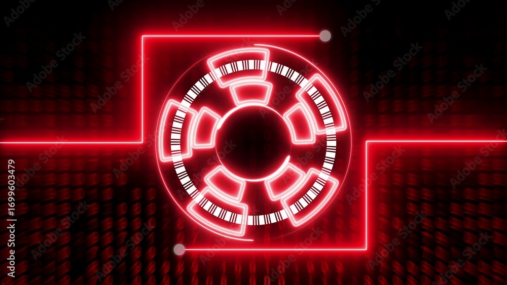 Poster red neon futuristic circular interface with binary code background abstract computer