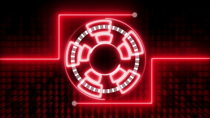 Red Neon Futuristic Circular Interface with Binary Code Background abstract computer