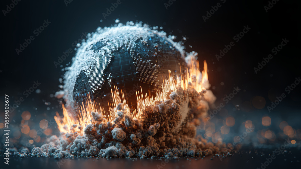 Poster digital globe earth data technology explosion energy abstract futuristic science environment glowing