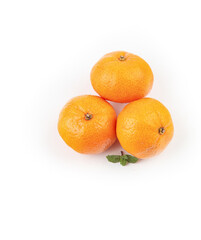 Fresh Orange Citrus Fruits with Mint Leaf on White Background