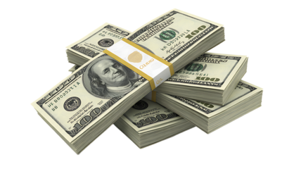 Stacks of US dollar bills isolated on white background png

