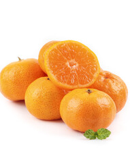 Fresh Guangxi Orange Tangerines Cut Half Showing Juicy Segments White Background