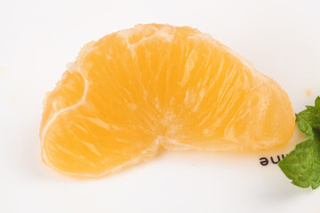 Fresh Orange Segment with Mint Leaf - Ehime Citrus Fruit Display on White Background