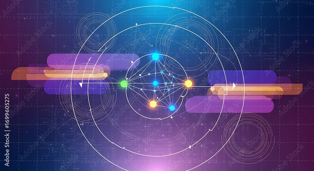 Poster modern abstract technology design with vibrant colors and intricate network connections for cutting-