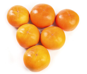 Fresh Shaanxi Persimmons on White Background - Ripe Orange Asian Fruit