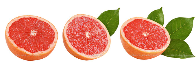Three grapefruit halves with leaves