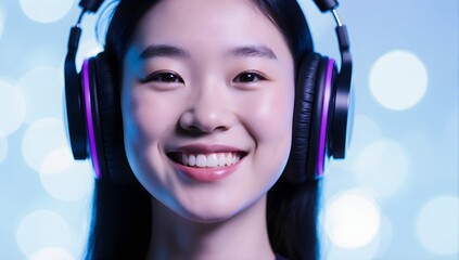 Happy listener enjoying music with gaming headphones