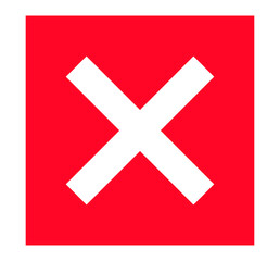 Red error icon PNG with transparent background, white cross in solid square for stop or cancel action