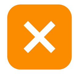 Obraz premium Orange cancel button PNG with transparent background, white x icon in rounded square for interface use