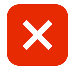 Obraz premium Red cancel icon PNG with transparent background, white cross symbol in rounded square for UI and web design