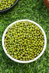 Fresh Green Mung Beans in Bowl - Nutritious Vegan Protein Legumes for Healthy Plant-Based Cuisine and Traditional Cooking