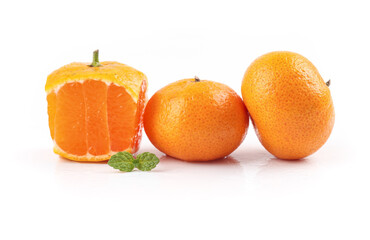 Fresh Guangxi Tangerines - Sweet Chinese Citrus Fruit with Mint on White Background