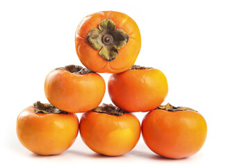 Fresh Crisp Persimmons from Shaanxi China Stacked on White Background
