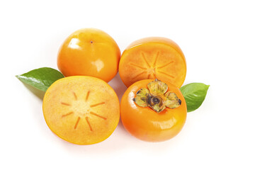 Fresh Crispy Persimmons from Shaanxi China on White Background