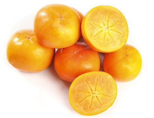 Fresh Fuping Persimmons from Shanxi China with Cross-Section Star Pattern on White Background