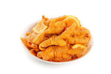 Pickled Chicken Feet Claws Asian Delicacy Spicy Sour Appetizer Traditional Food White Plate Closeup