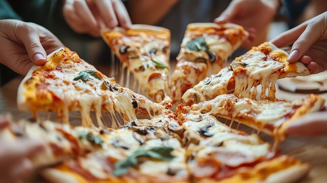 Delicious pizza shared among friends.