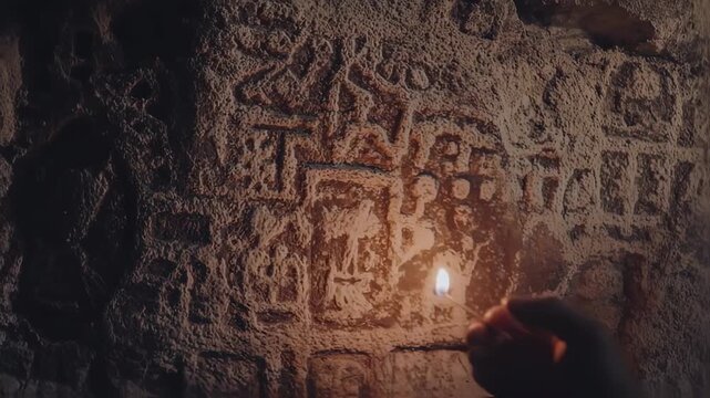 Ancient Stone Tablet Illuminated by Flickering Flame: A Journey Into the Past Unveiled