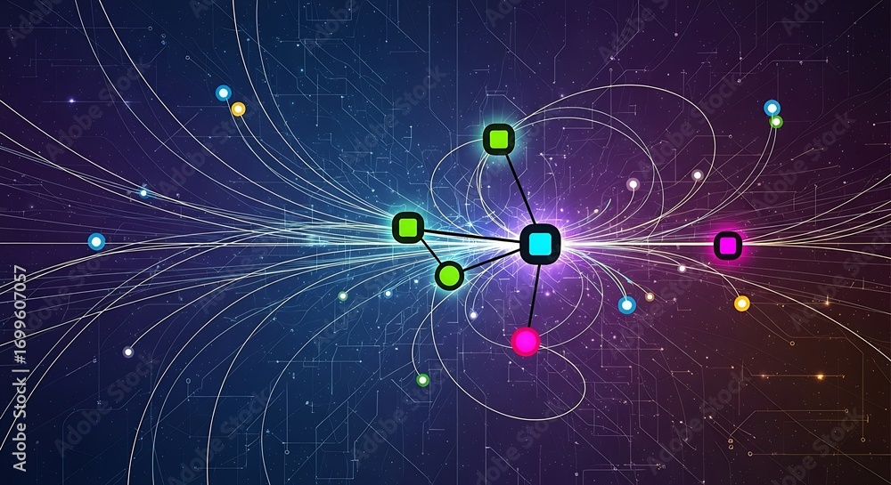 Poster dynamic network connections create stunning data flow across modern technology infrastructure for in