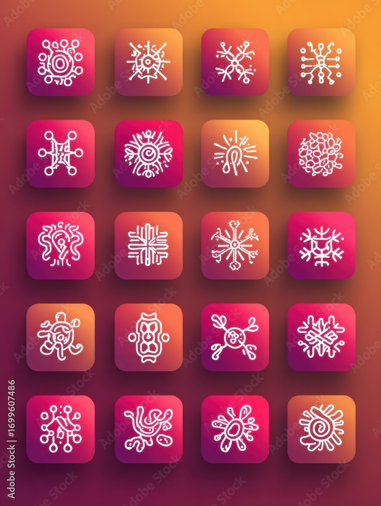 Poster unique collection of colorful abstract symbols on a vibrant background showcasing intricate designs 