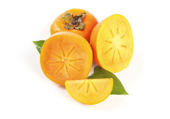 Fresh Fuping Persimmon Fruits Sliced on White Background - Crisp Asian Orange Fruit Display
