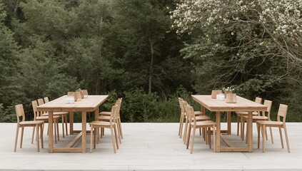Minimalist outdoor setup with plain tables and simple decor.