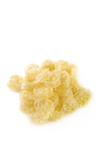 Golden Dried Raisins Pile Isolated on White Background - Healthy Vegetarian Snack Food