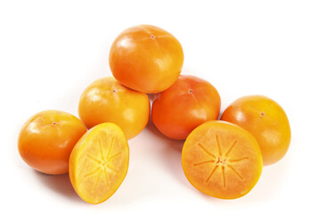 Fresh Fuping Persimmons from Shanxi China on White Background - Traditional Asian Fruit