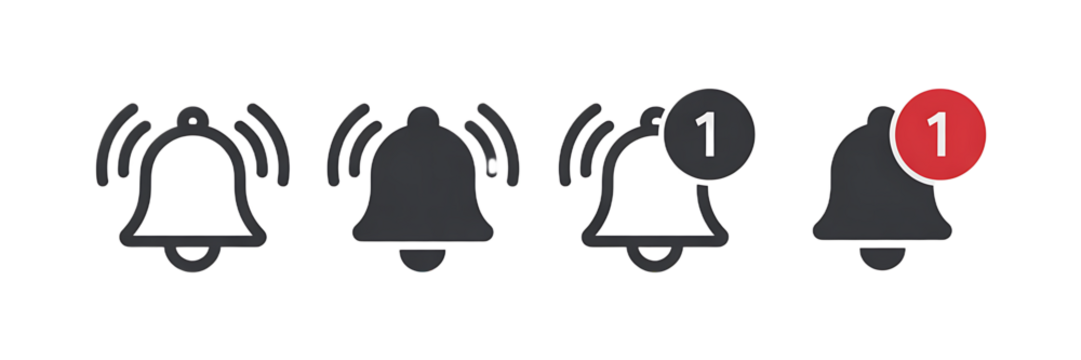 Notification bell icons with and without new alerts isolated on a white background png

