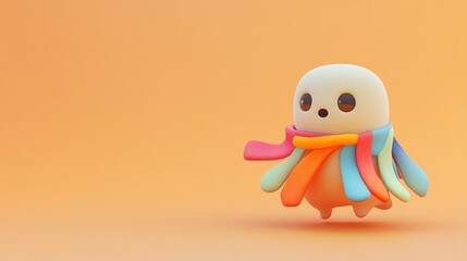 Fototapeta premium Cute cartoon character with colorful scarf on a peach colored background