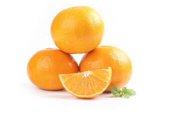 Fresh Orange Citrus Fruits with Mint on White Background - Healthy Produce Photography
