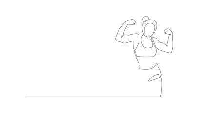 One Line Drawing of Fit Woman Flexing Muscles