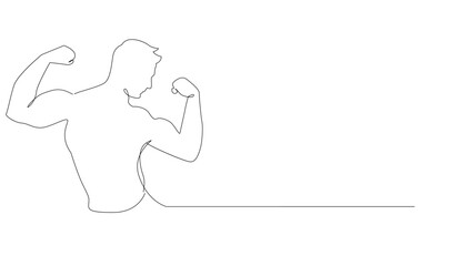 Continuous Line Art of a Muscular Man Flexing