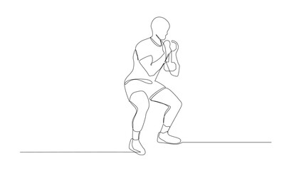 One Line Drawing of Person Doing Squats with Dumbbell