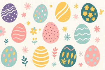 イースターエッグと花柄のイラスト背景