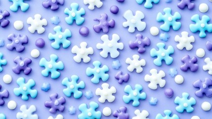 Pastel Snowflake Sprinkles on Lavender Background: Sweet, Festive, Decorative, Close-up.
