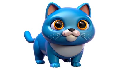 Obraz premium Cute blue cartoon cat standing playfully with bright eyes and a friendly expression in a digital art style
