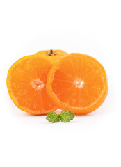 Fresh Tangerine Slices with Mint on White Background