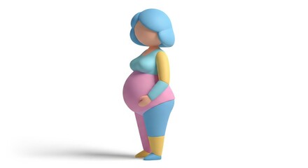 Colorful Cartoon Illustration of a Pregnant Woman in a Side Profile View
