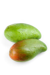 Fresh Green Guangxi Mangoes with Natural Skin Showing on White Background
