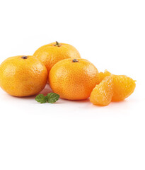 Fresh Sweet Guangxi Oranges with Peeled Segments on White Background