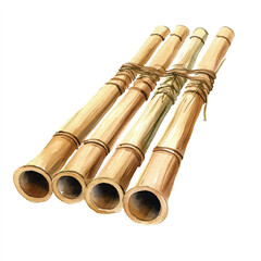 Fototapeta premium A collection of four bamboo flutes tied together with twine.