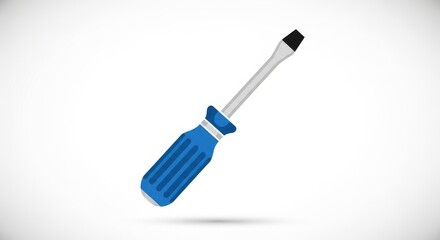 Detailed illustration of a flathead screwdriver with blue handle tool