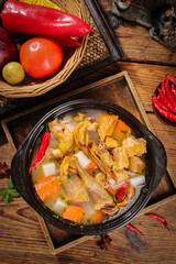 Hubei Air-Dried Preserved Chicken Specialty Dish in Clay Pot with Fresh Vegetables - Traditional Chinese Ready-to-Eat Cuisine