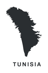 Detailed Silhouette Map of Tunisia for Geographic Studies and Political Cartography on Transparent Vector